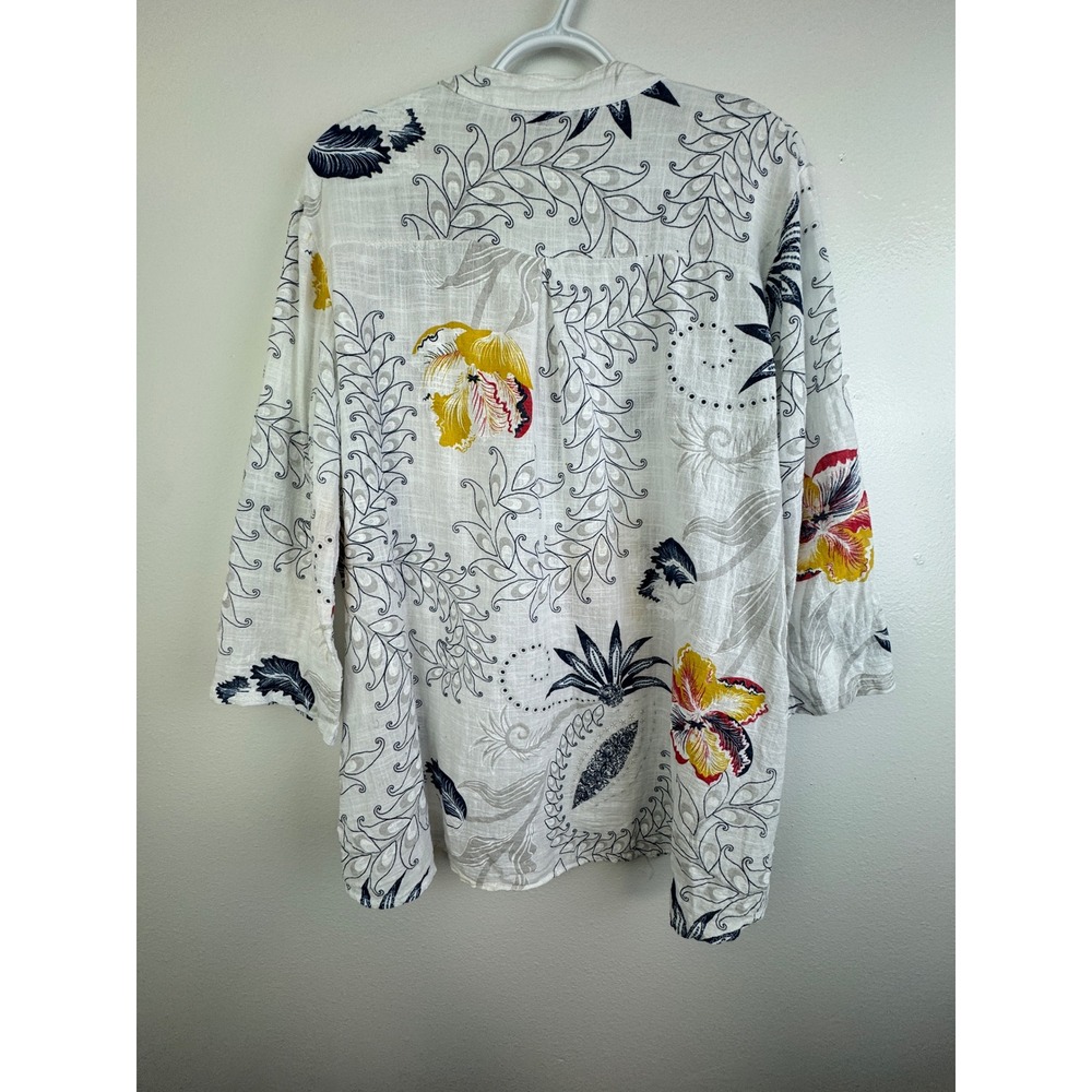 Charlie B White 100% Cotton Floral Tunic Top Made in Italy 3/4 Sleeve XL - Picture 2 of 9
